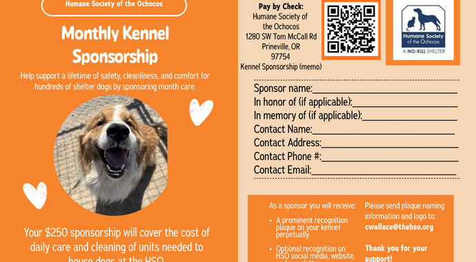 Monthly Dog Kennel Sponsorship